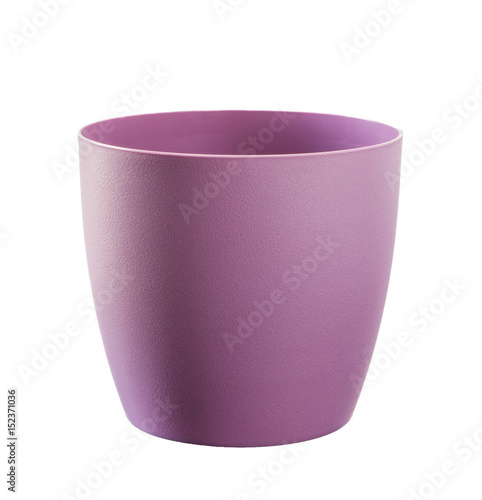 Purple flowerpot isolated on white.