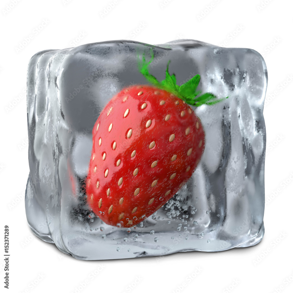 Naklejka Erdbeere im Eiswürfel