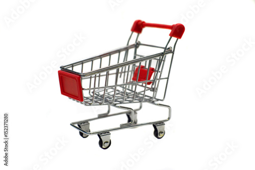 red mini shopping cart isolated on white