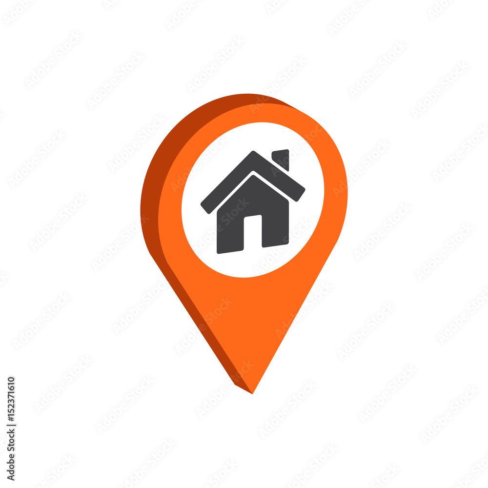 Map Pointer with Home symbol. Flat Isometric Icon or Logo. 3D Style Pictogram for Web Design, UI, Mobile App, Infographic. Map Pointer with Home symbol. Flat Isometric Icon or Logo. 3D Style Pictogram for Web Design, UI, Mobile App, Infographic.