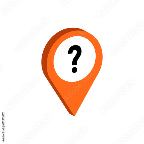 Map Pointer with Question sign. Flat Isometric Icon or Logo. 3D Style Pictogram for Web Design, UI, Mobile App, Infographic.