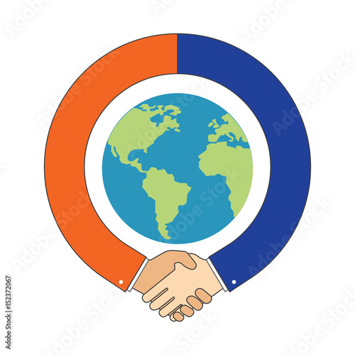 Handshake around Globe, International Partnership symbol.