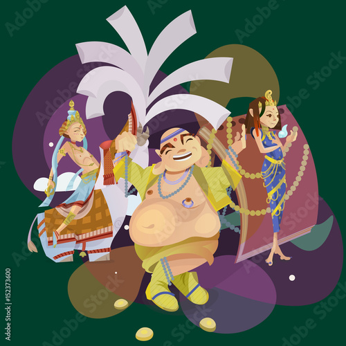 Set of isolated hindu gods meditation in yoga poses lotus and Goddess hinduism religion, traditional asian culture spiritual mythology, deity worship festival vector illustrations, T-shirt concepts