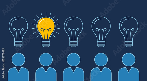 One lit bulb among unlit bulbs above persons , New idea business illustration vector