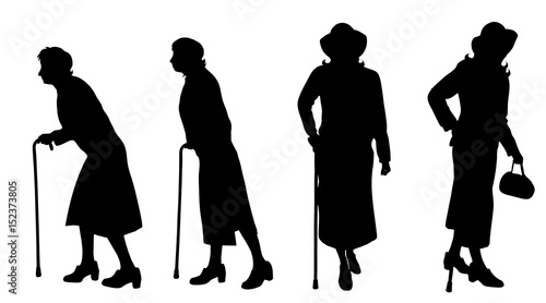 Vector silhouette of woman on white background.