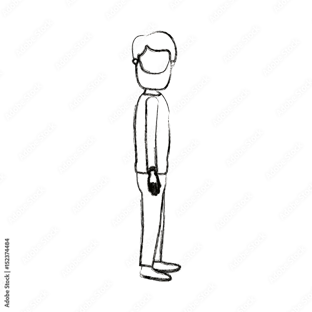 blurred silhouette cartoon full body faceless man with beard and moustache looking to side vector illustration