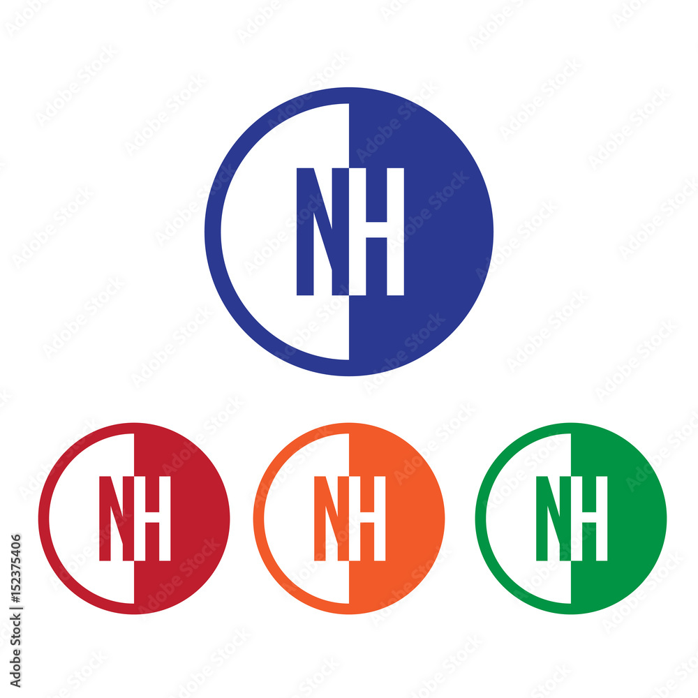 NH initial circle half logo blue,red,orange and green color NH initial circle half logo blue,red,orange and green color
