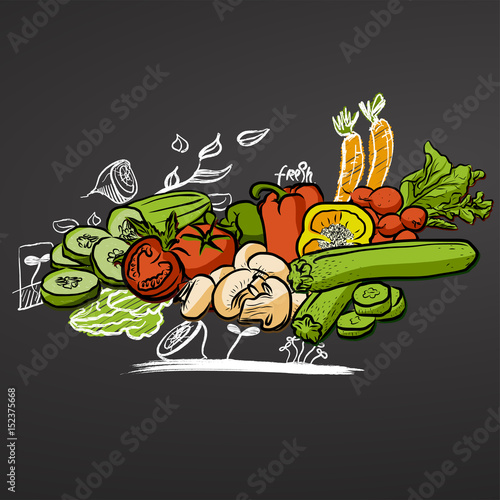 Sketched Vegetables on Chalkboard