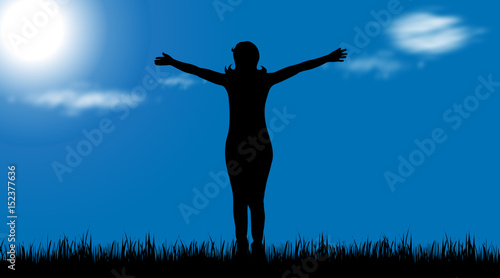 Vector silhouette of woman who rest in park.