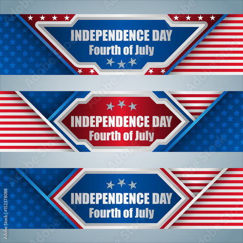 Set of web banners with texts and American flag, for Fourth of July American Independence day, celebration; Vector celebration