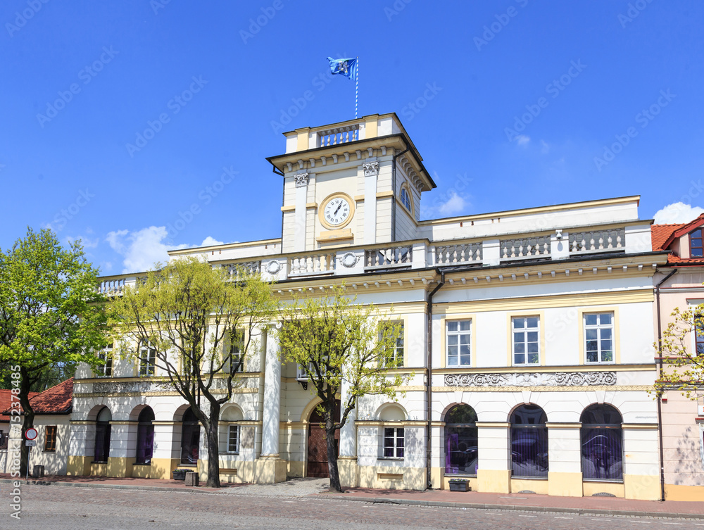 Zabytkowy budynek ratusza w Łowiczu przy Starym Rynku. Wybudowany w stylu klasycystycznym w latach 1825 - 1828