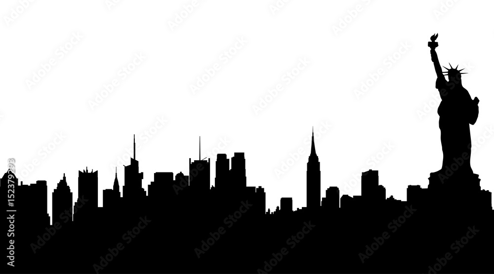 Vector silhouette of New York on white background.