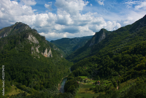 Fototapeta Naklejka Na Ścianę i Meble -  Mountains river's long canyon from above