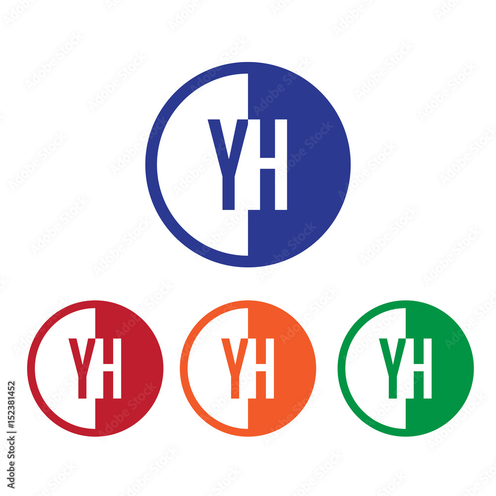 YH initial circle half logo blue,red,orange and green color YH initial circle half logo blue,red,orange and green color