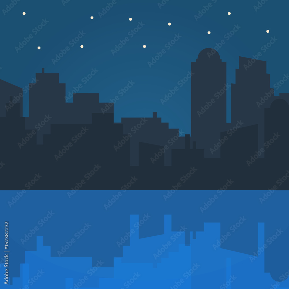 Night city vector illustration in flat style design