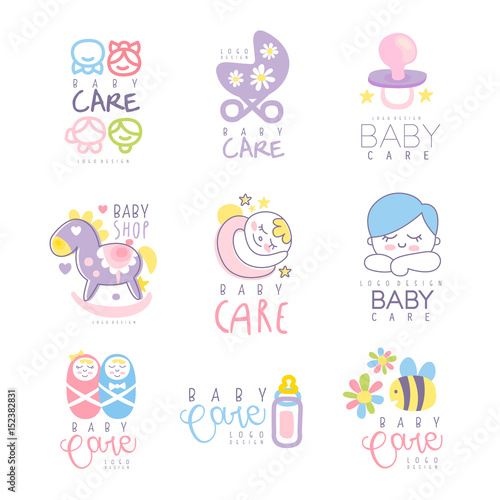 Baby care set for logo design, hand drawn vector Illustrations