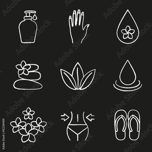 Spa salon chalk icons set