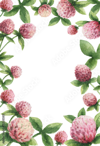 Hand drawn watercolor vertical rectangular frame of Red clover.