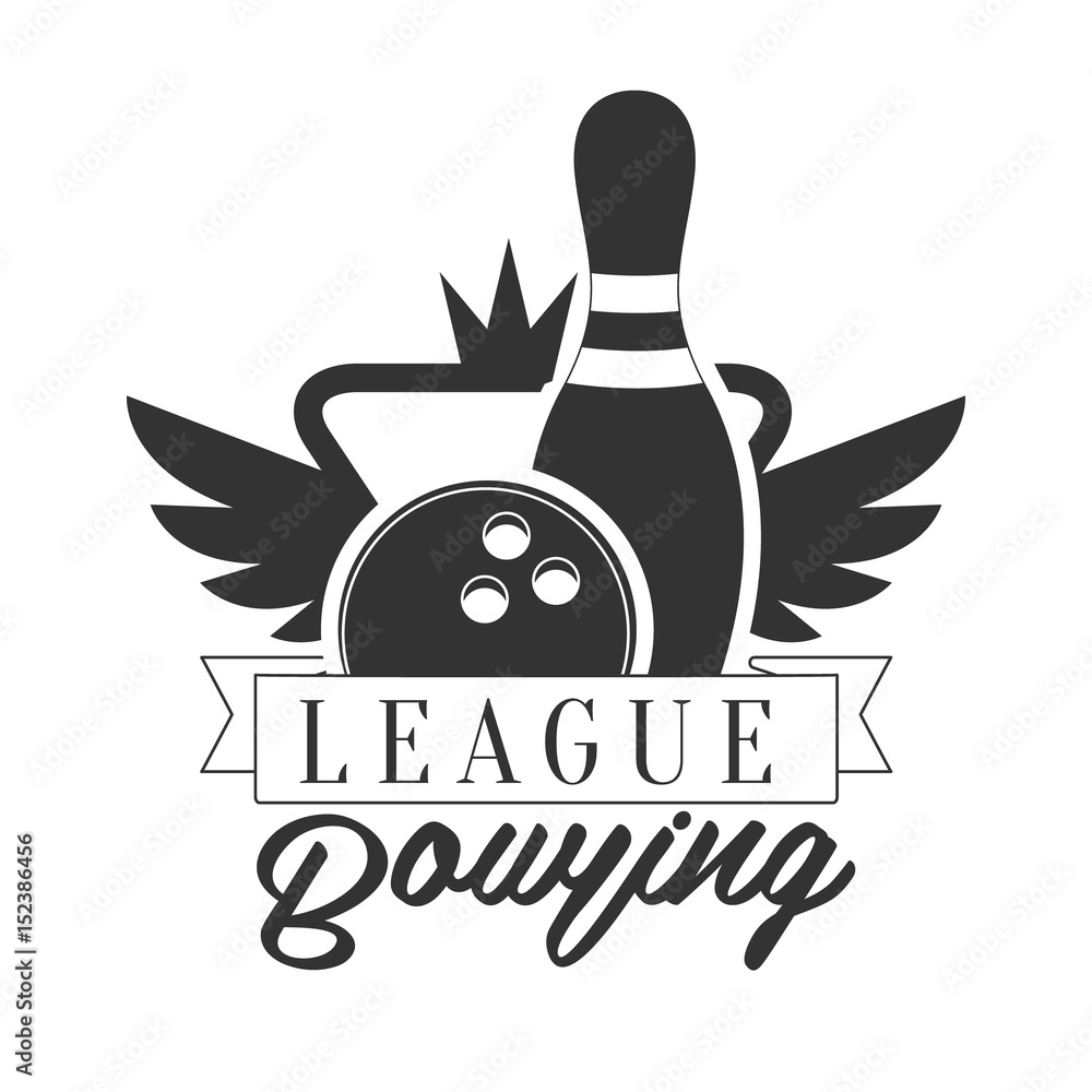 Bowling league vintage label. Black and white vector Illustration Stock