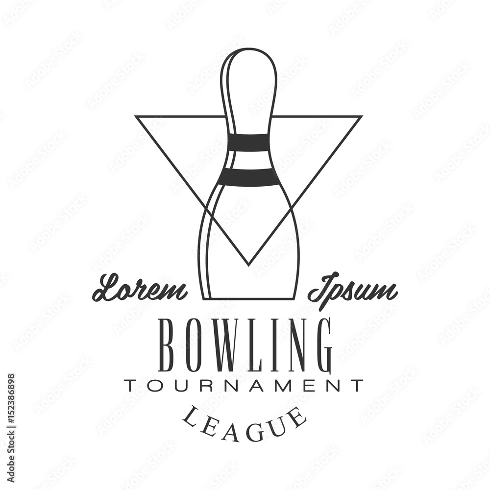 Bowling tournament league vintage label. Black and white vector Illustration