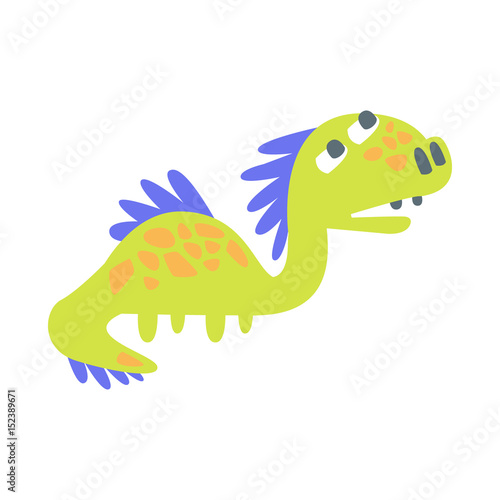 Cute funny green dinosaur. Prehistoric animal character colorful vector Illustration