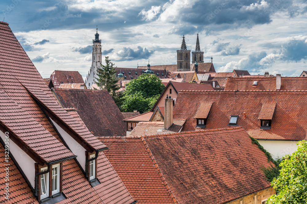 Über den Dächern von Rothenburg ob der Tauber mit Rathaus und der St. Jakobskirche