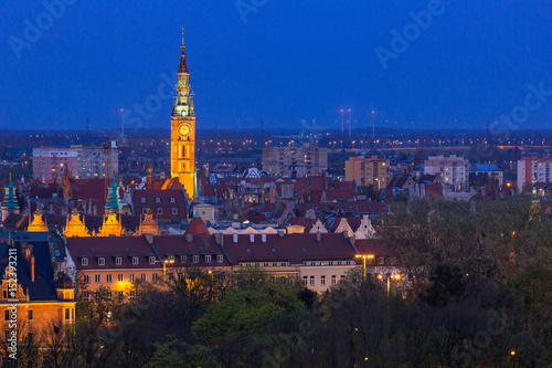 City hall in the old town of Gdansk at night, Poland
