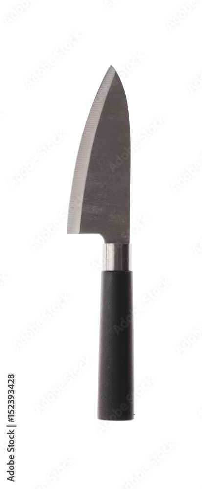 Small kitchen metal knife with black handle isolated on white background Small kitchen metal knife with black handle isolated on white background