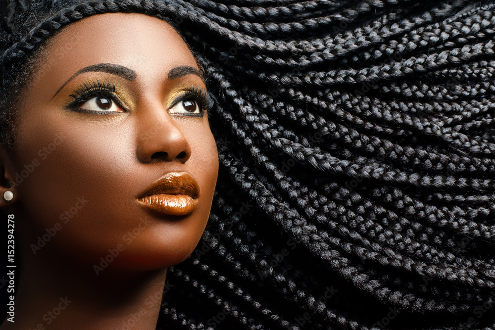 African female beauty with braided hair. - obrazy, fototapety, plakaty 