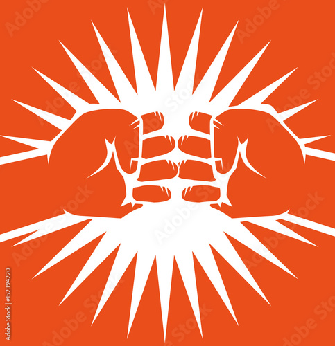 Hand drawn bumping fists over orange background. Vector illustration.