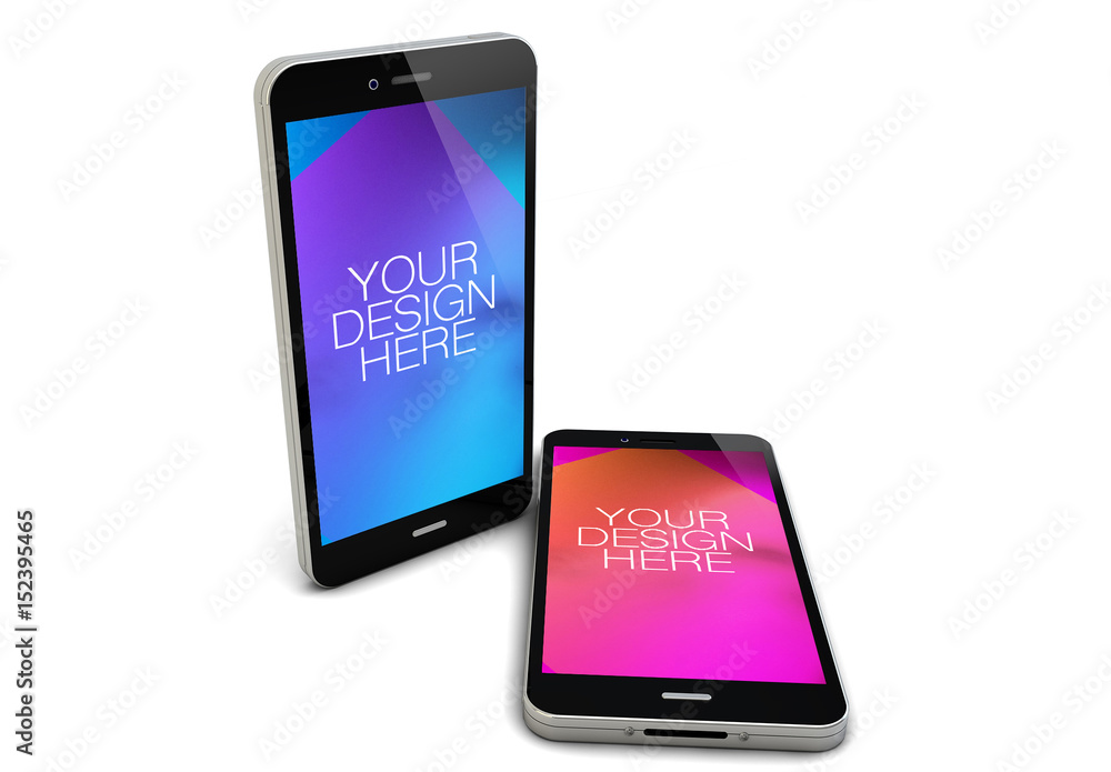 2 Isolated Smartphones on White Mockup 1 Stock Template | Adobe Stock