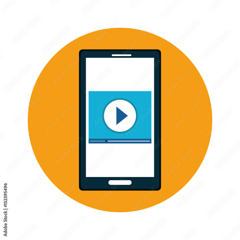 Smartphone playing a video icon over yellow and white background. Vector illustration Smartphone playing a video icon over yellow and white background. Vector illustration
