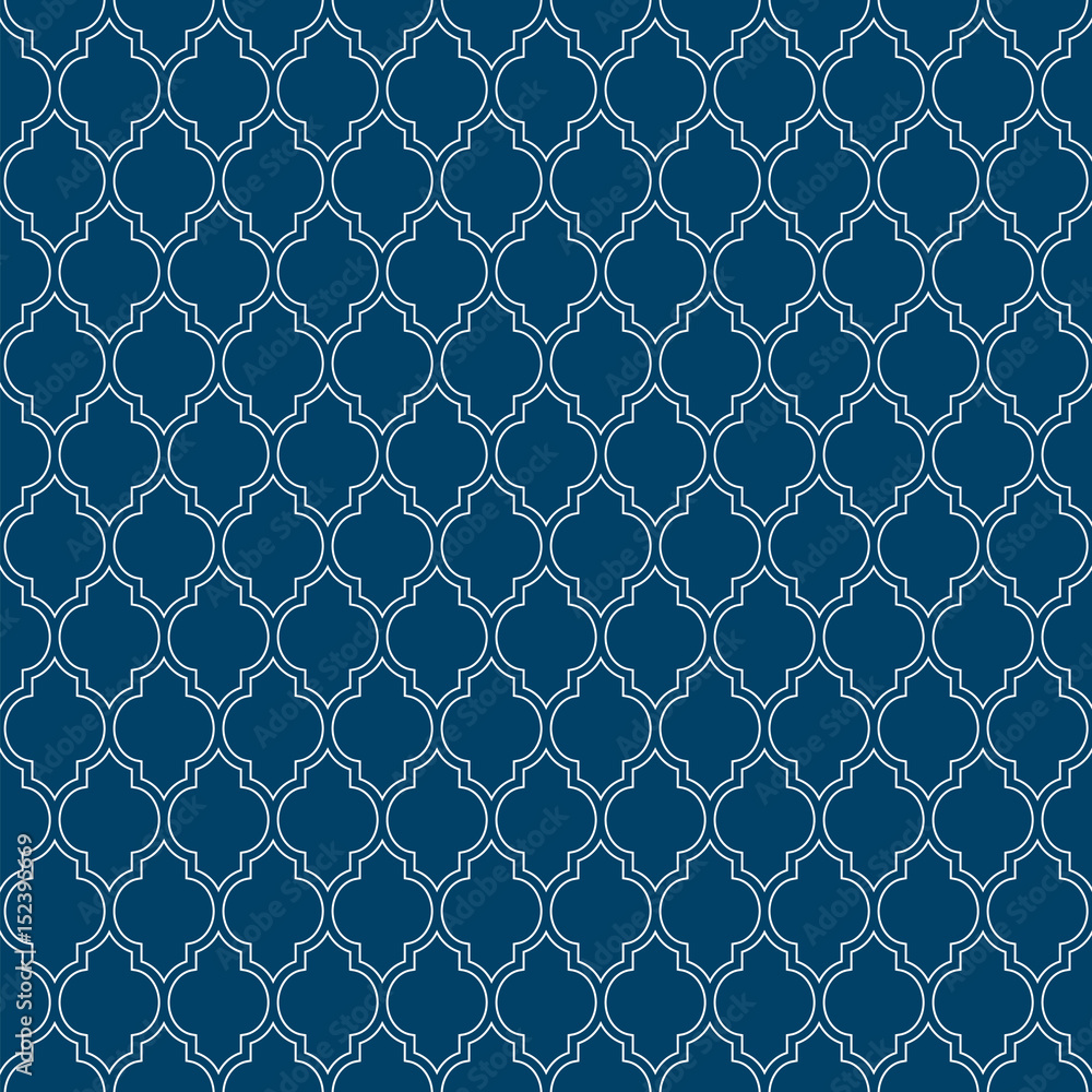 Fototapeta premium Flat outline blue moroccan seamless pattern vector