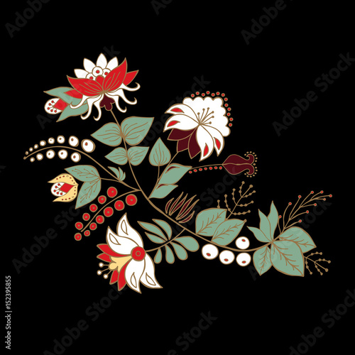 stock vector abstract hand draw flower and wave, doodle bouquet. oriental or arabic, russia art background. template for card. banner