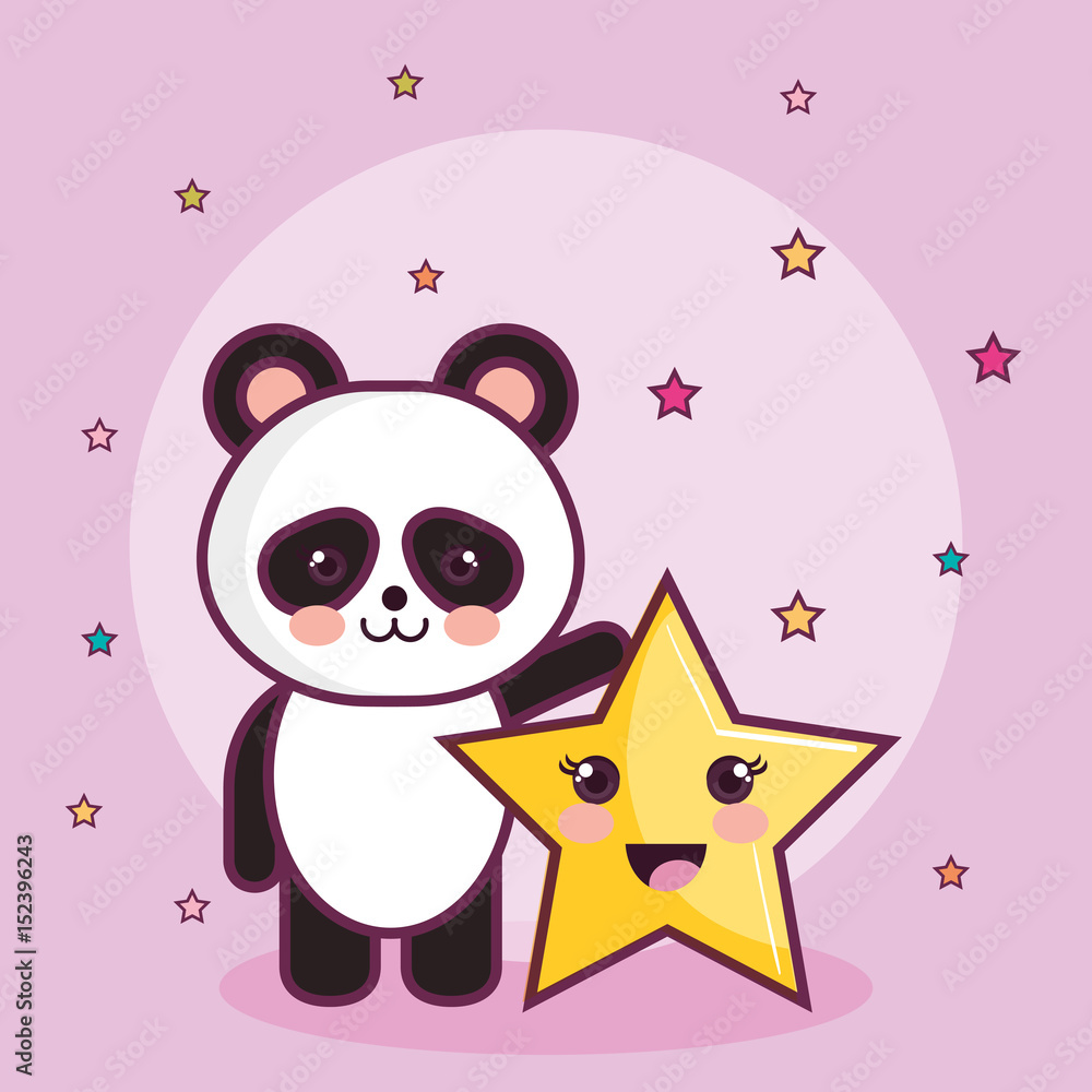 Kawaii panda bear and star over pink background. Vector illustration. Kawaii panda bear and star over pink background. Vector illustration.
