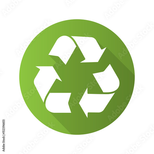 Recycle symbol. Flat design long shadow icon