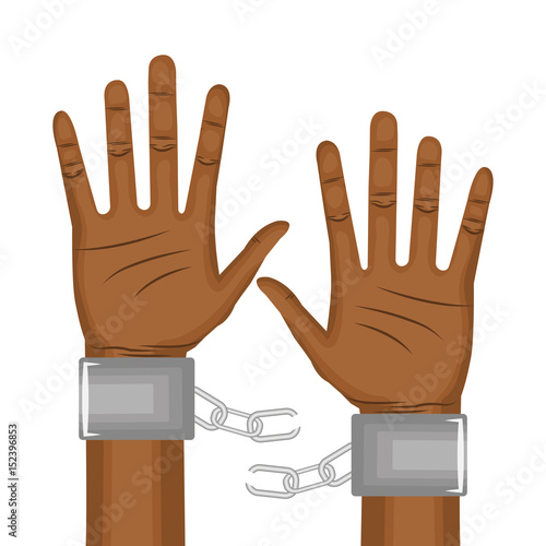 Afro american person hands with broken chain over white background. Vector illustration.