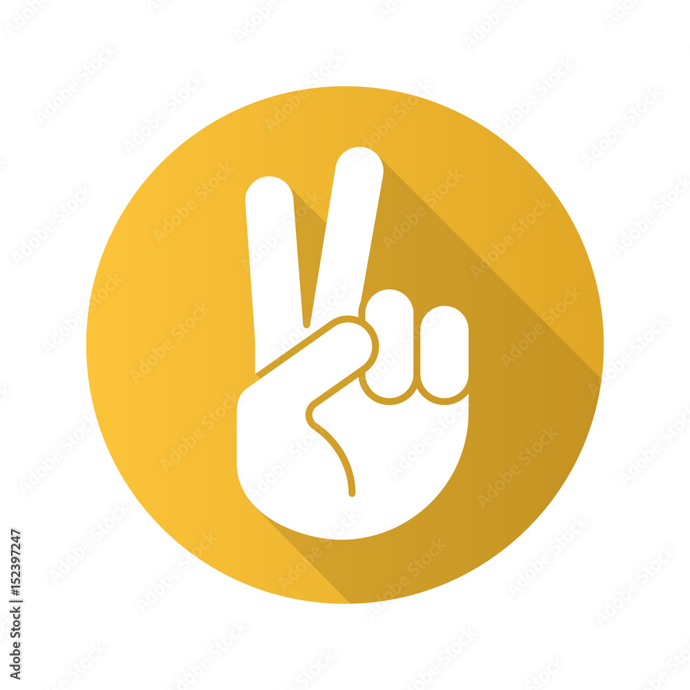 Peace hand gesture. Flat design long shadow icon Peace hand gesture. Flat design long shadow icon