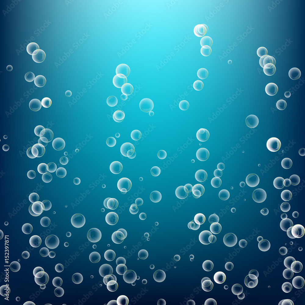 Bubbles In Water. 3d Realistic Deep Water Bubbles. Circle And Liquid, Light Design.