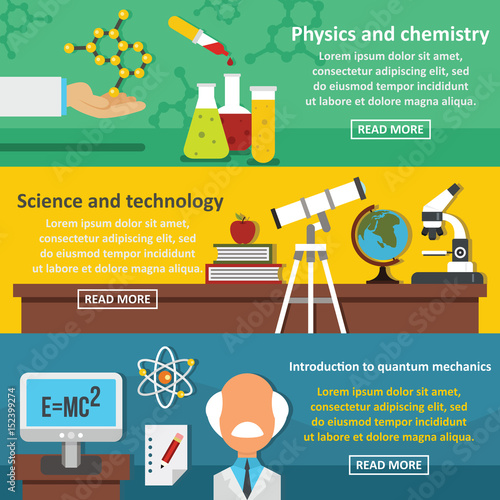 Science tech banner horizontal set, flat style