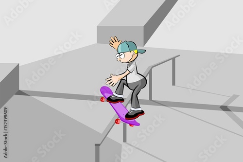 Teenage boy practicing extreme skateboarding in the city