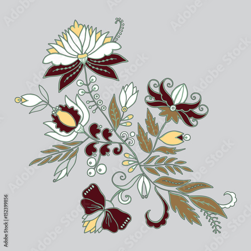 stock vector abstract hand draw flower and wave, doodle bouquet. oriental or arabic, russia art background. template for card. banner