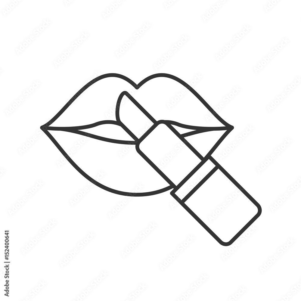 Lipstick with woman's lips linear icon Lipstick with woman's lips linear icon