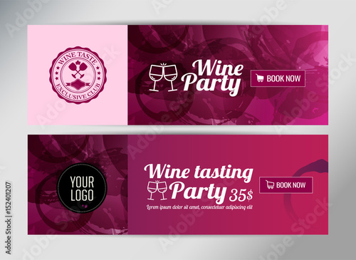 Banner template, flyer or gift certificate for wine event or promotion. Vector illustration.