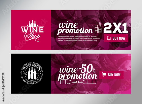 Banner template, flyer or gift certificate for wine event or promotion. Vector illustration.