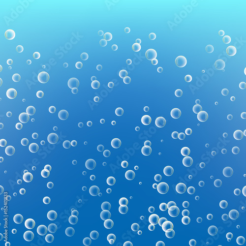Water With Bubbles On Blue Ocean Background. Clear Soapy Shiny. Vector Illustration