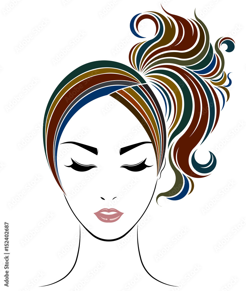 women long hair style icon, logo women face on white background women long hair style icon, logo women face on white background