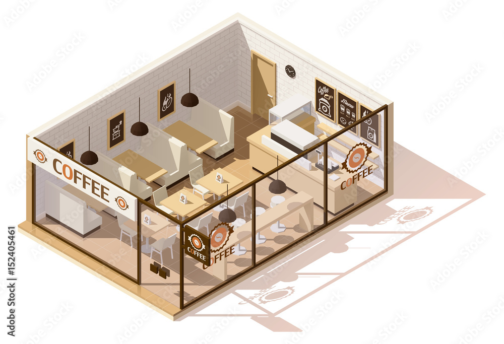 Vector isometric low poly coffee shop
