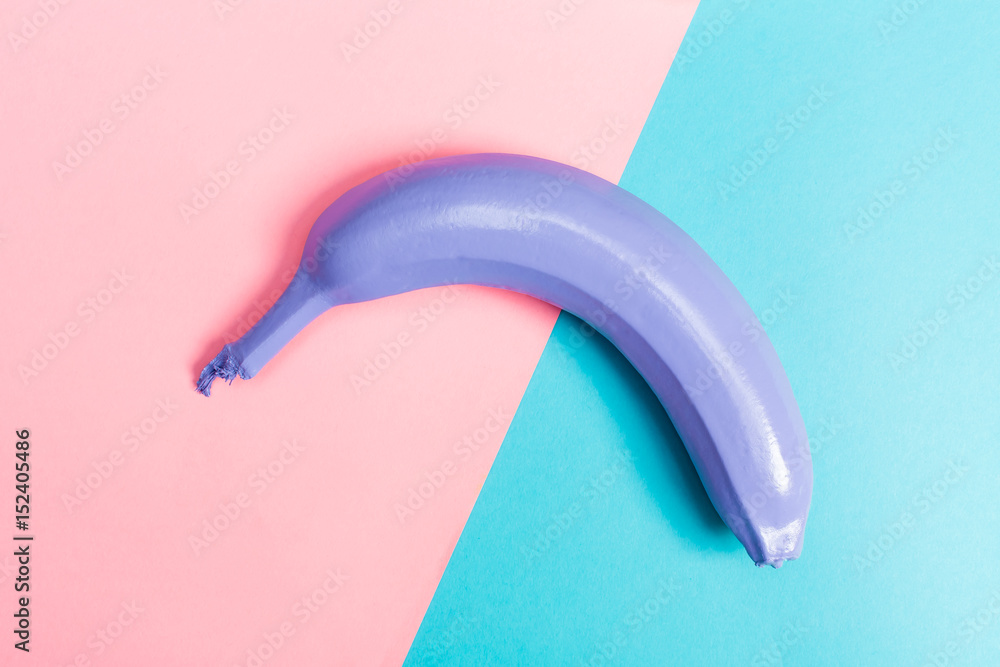 Painted banana on a blue background Painted banana on a blue background