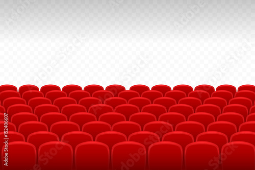 Cinema, theatre. Rows of red velvet seats with transparent background, free space for your design needs. Vector